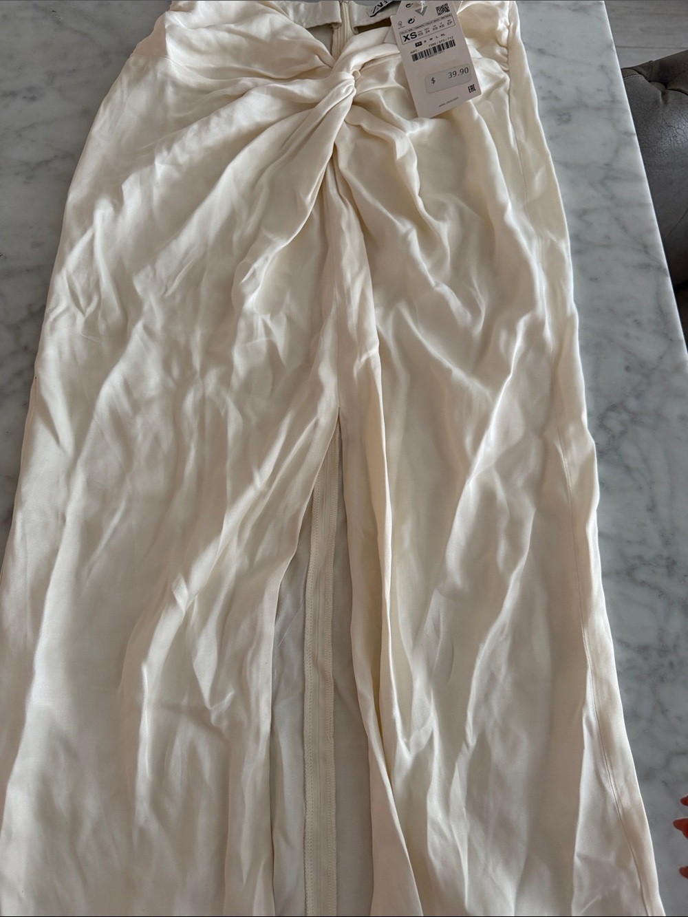 Zara Cream Satin Like Twist-Front Maxi Skirt - Picture 7 of 8